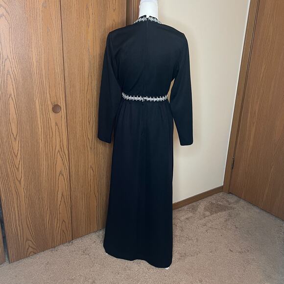 Vtg 70s Black Maxi Dress Embellished Empire Waist Witchy Whimsigoth Wednesday - Picture 7 of 11
